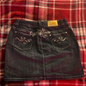 Blue and Yellow Embellished Mini Pencil Skirt